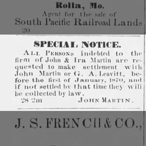 Legal notice G A Leavitt, Dec 1869